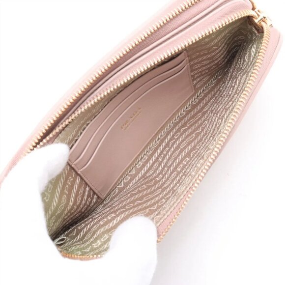 Prada Nappa Impuntu Leather Chain Wallet Pink Beige - Picture 7 of 13